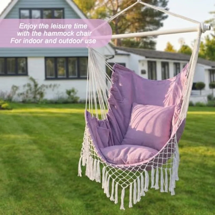 Hammock Chair with Side Pocket and cushions