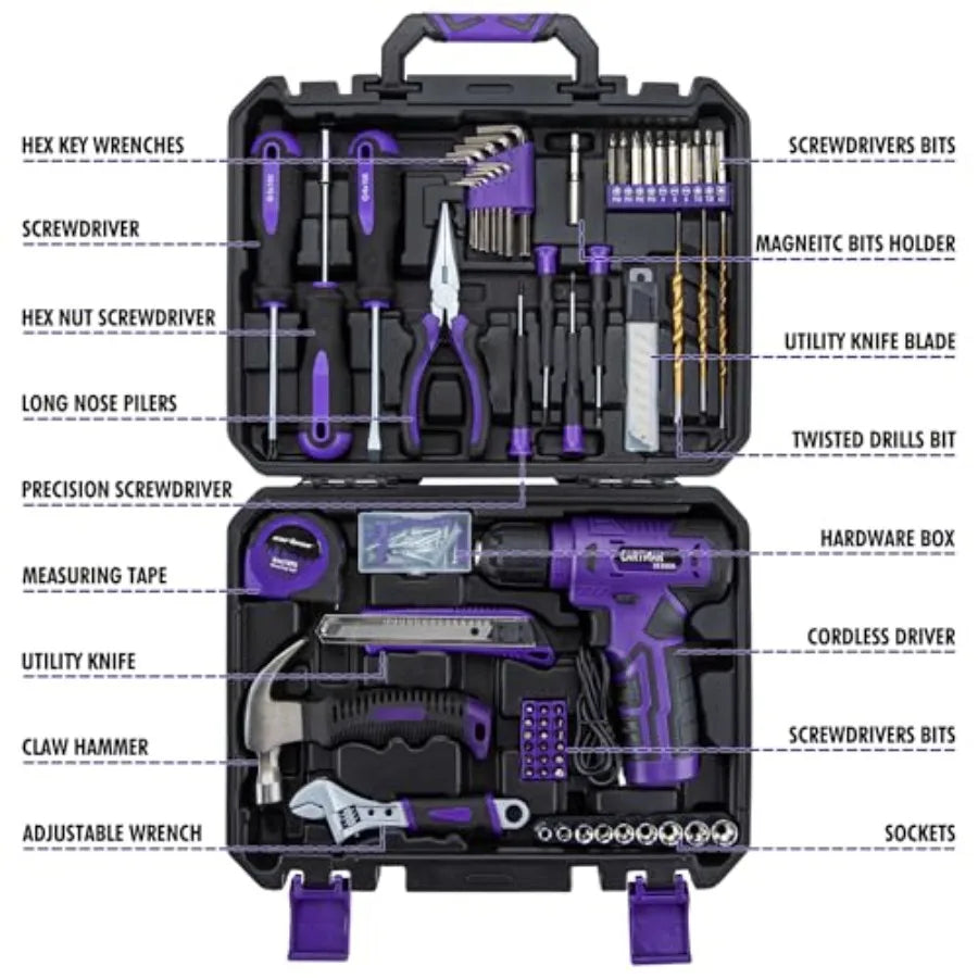 150-Piece Household Tool Set, 8V Cordless Drill Driver Kit, Complete Hand Tool Kit