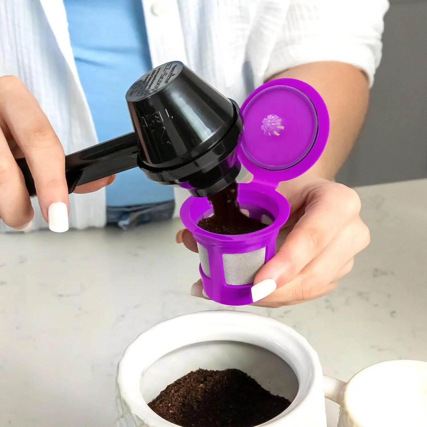Reusable K Cup Pod Coffee Filters with Built-In Mesh Strainer for Keurig & Single Cup Makers, 4-Pack