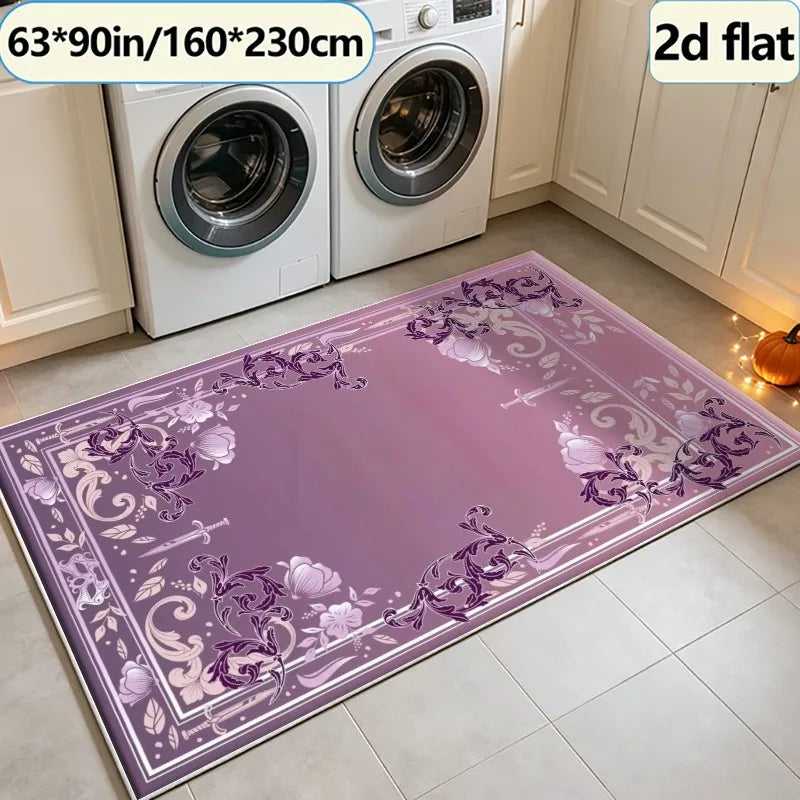Purple Gothic Floral Sword-Patterned Border Carpet, Mysterious and Luxurious Carpet