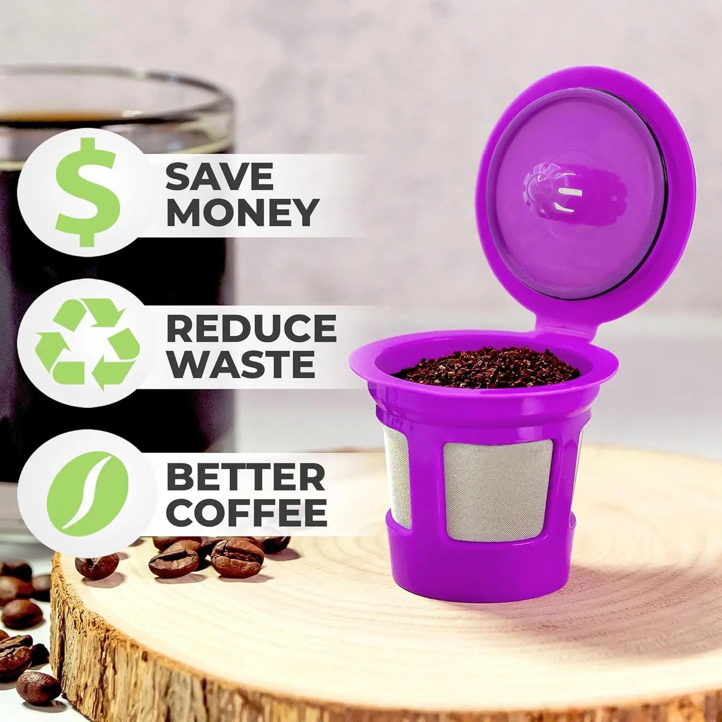 Reusable K Cup Pod Coffee Filters with Built-In Mesh Strainer for Keurig & Single Cup Makers, 4-Pack