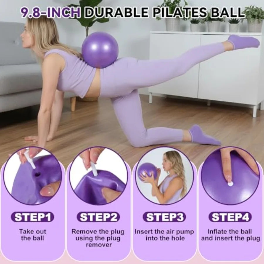 Fitness Set: Pilates Ring, Ball, Resistance Bands, 12'' Magic Circle, 9.8'' Ball