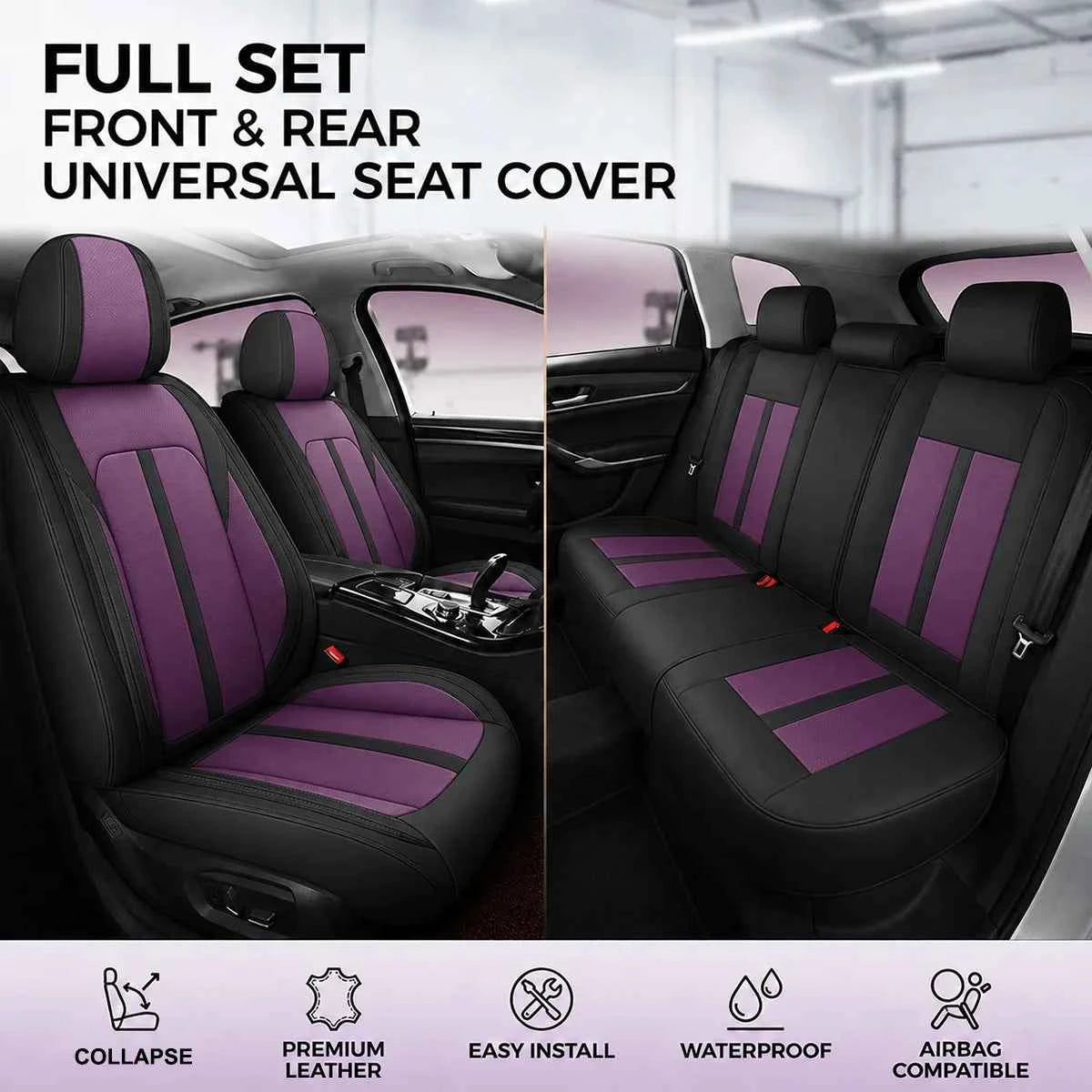 Car Seat Covers Full Set 5 Seat, Fit for Ford Escape, Edge, Focus, Fusion, Mustang Mach-E, Maverick, EcoSport, Taurus, NAPPA Leather Car Seat Protector