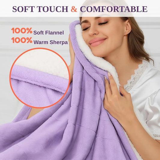Purple Twin Electric Heated Blanket, 62x84 Inches, 6 Heat Settings, Auto-Off & Overheat Protection
