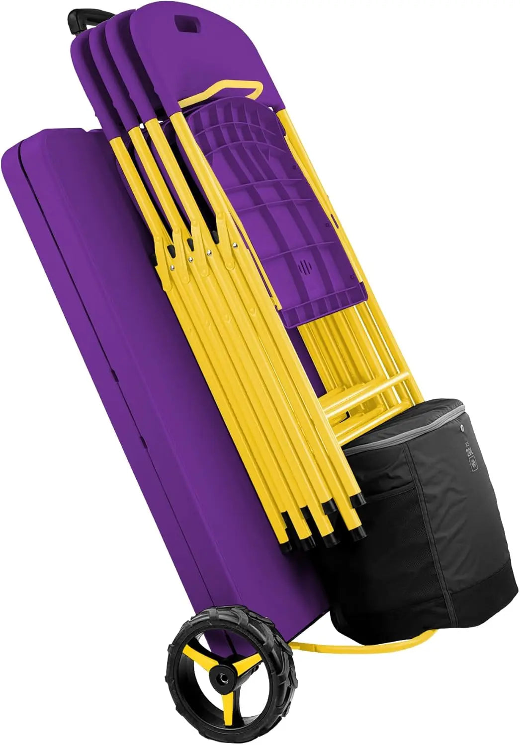 Creative Outdoor Folding Table and Chairs, 6 Ft, Built-in Wheels, Portable Durable Plastic (Purple & Yellow)