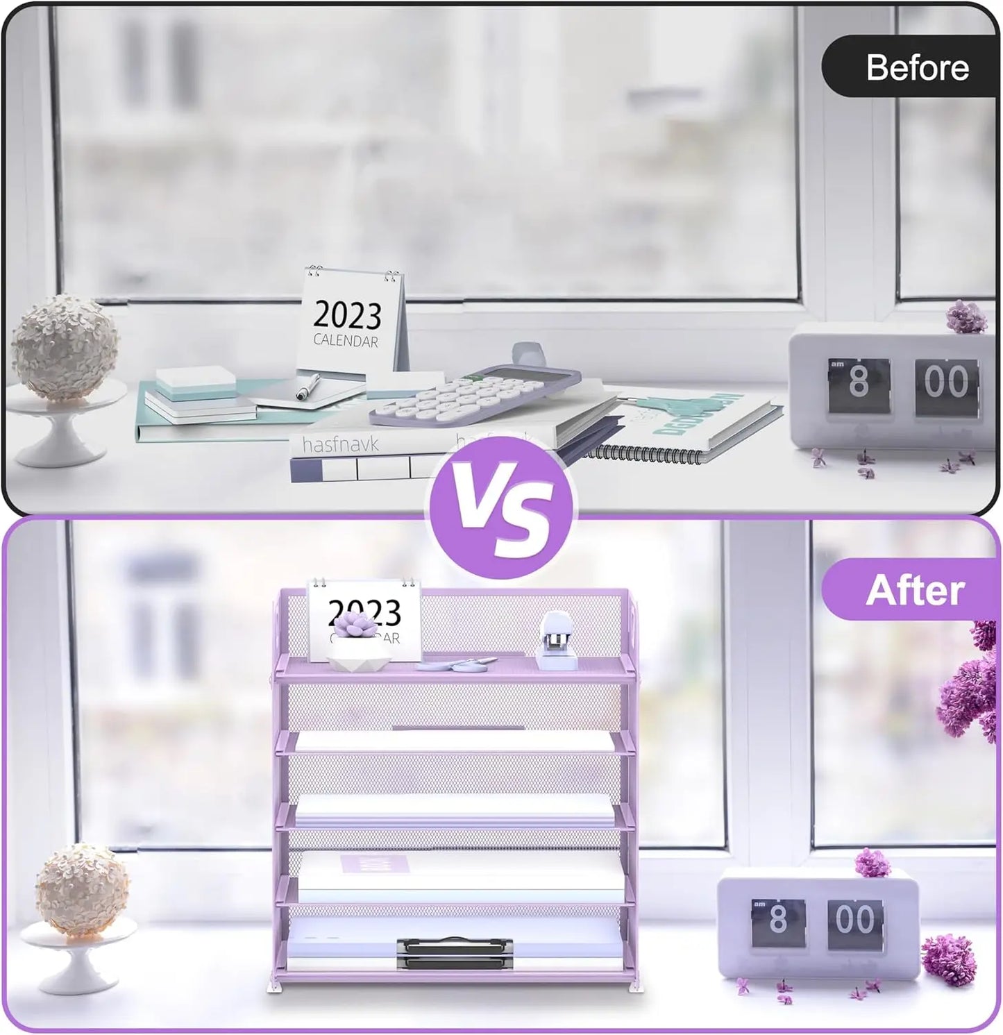 5-Tier Purple Mesh Desk Organizer with Handle