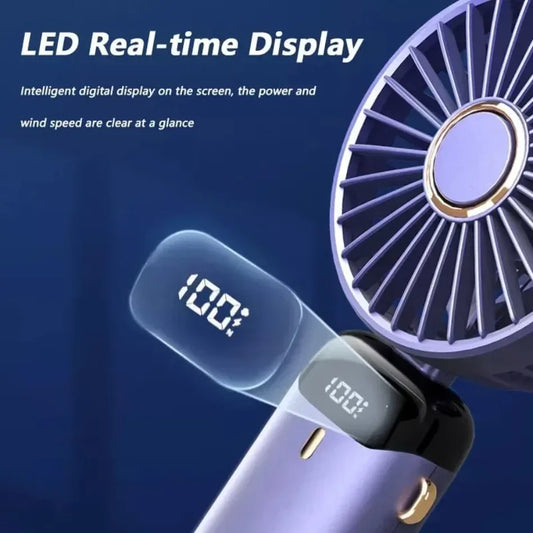 Folding Fan with Phone Stand, 5-Speed USB-C Rechargeable, LED Display Handheld & Desk Fan, Portable