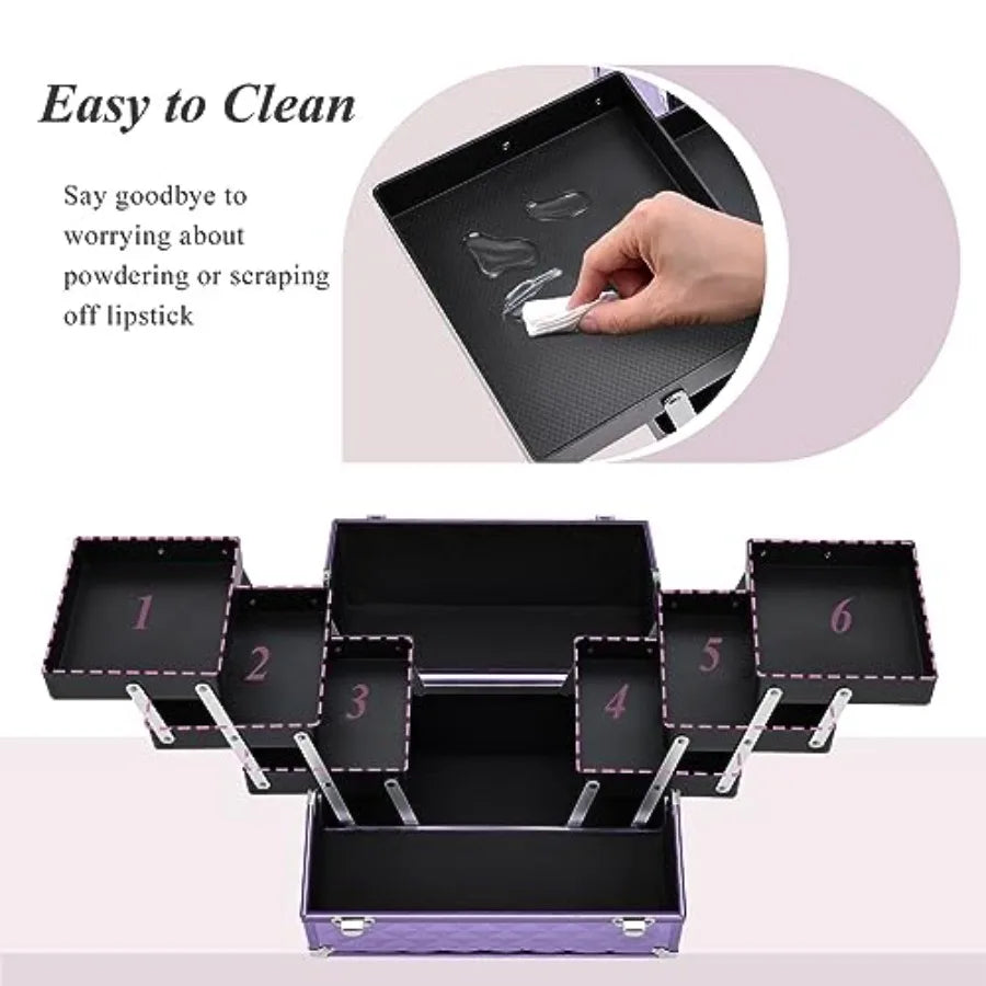 12 Inch Portable Makeup Train Case with 6 trays, lockable