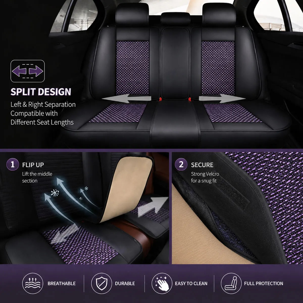 Cooling Rayon Leather Car Seat Covers, for Mazda 3, 6, CX-5, CX-3, CX-9, CX-30, CX-50, CX-70, Breathable Soft Touch Design Airbag Compatible Front & Rear Seat Cover Set with Pillow