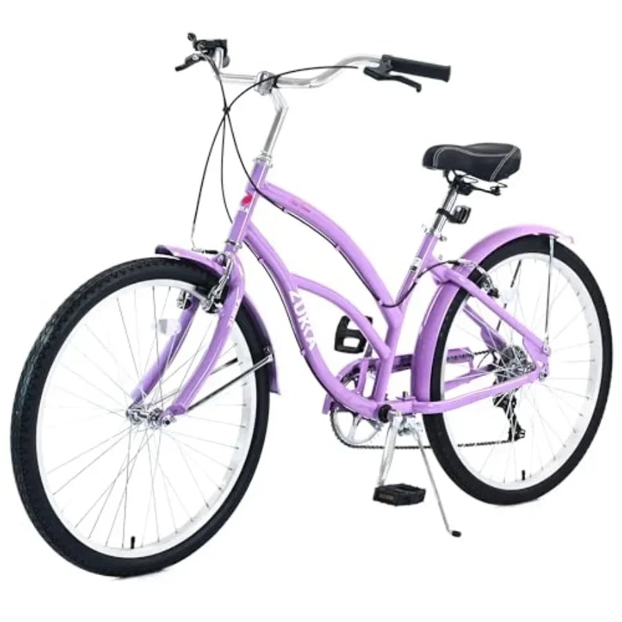 Beach cruiser bike, 26 inch, high carbon steel frame, 7-speed with dual V-brakes