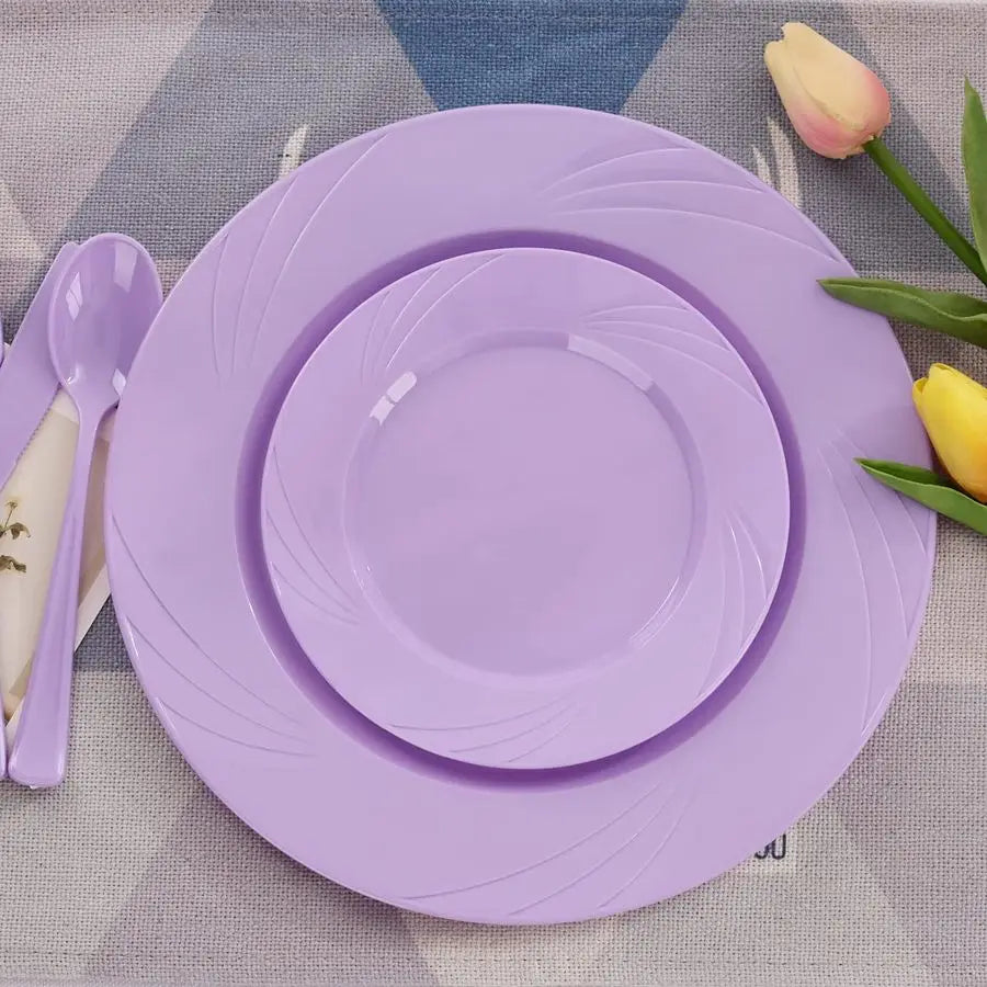 125PCS Purple Plastic Plates Lavender Plate Purple Plastic Silverware Include 50 Dinner & Dessert Plates + 25 each utensils