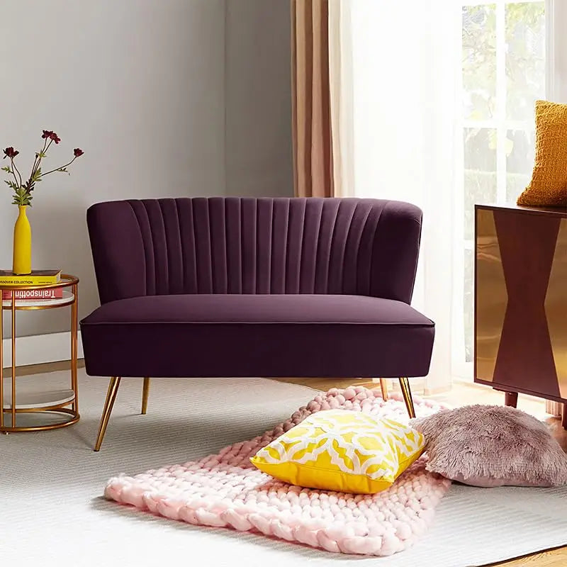 Purple Velvet Loveseat Gold Metal Legs 47in