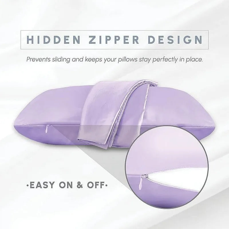 2-PACK Cooling Viscose Satin Pillowcase Set with Hidden Zipper closure, King,