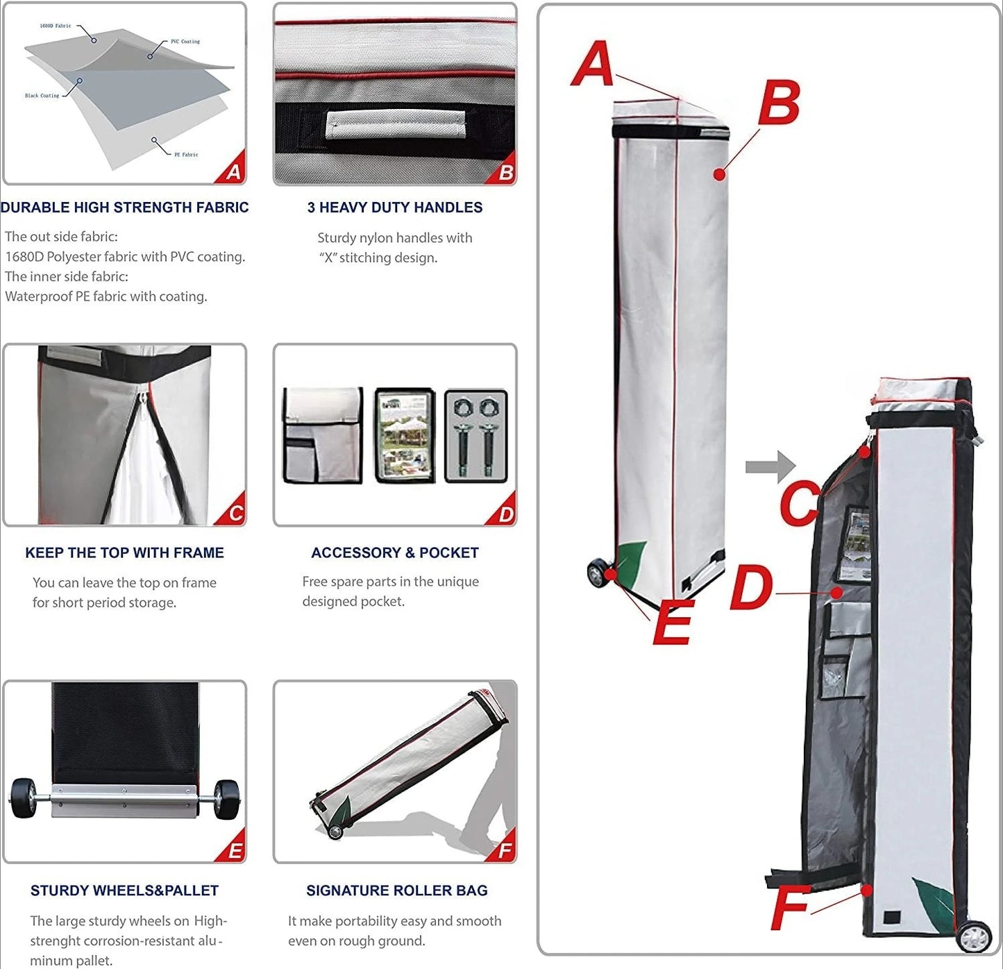 10'x15' Pop-up Canopy Tent Commercial Instant Canopies with 4 Removable Zipper End Side Walls and Roller Bag
