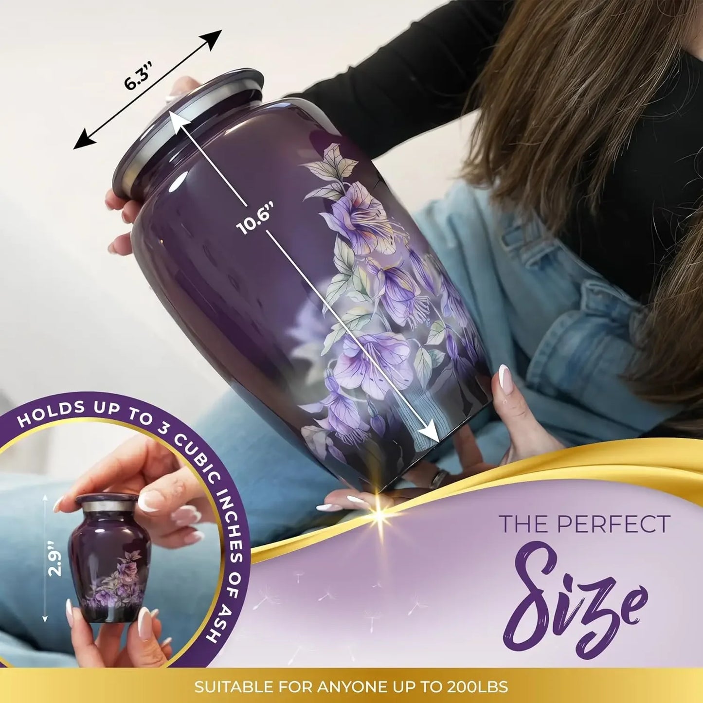 Set of 5 Beautiful Anna's Hummingbird Urns for Human Ashes - 1 Large Purple Urn for Ashes for adult with 4 Keepsake small urns
