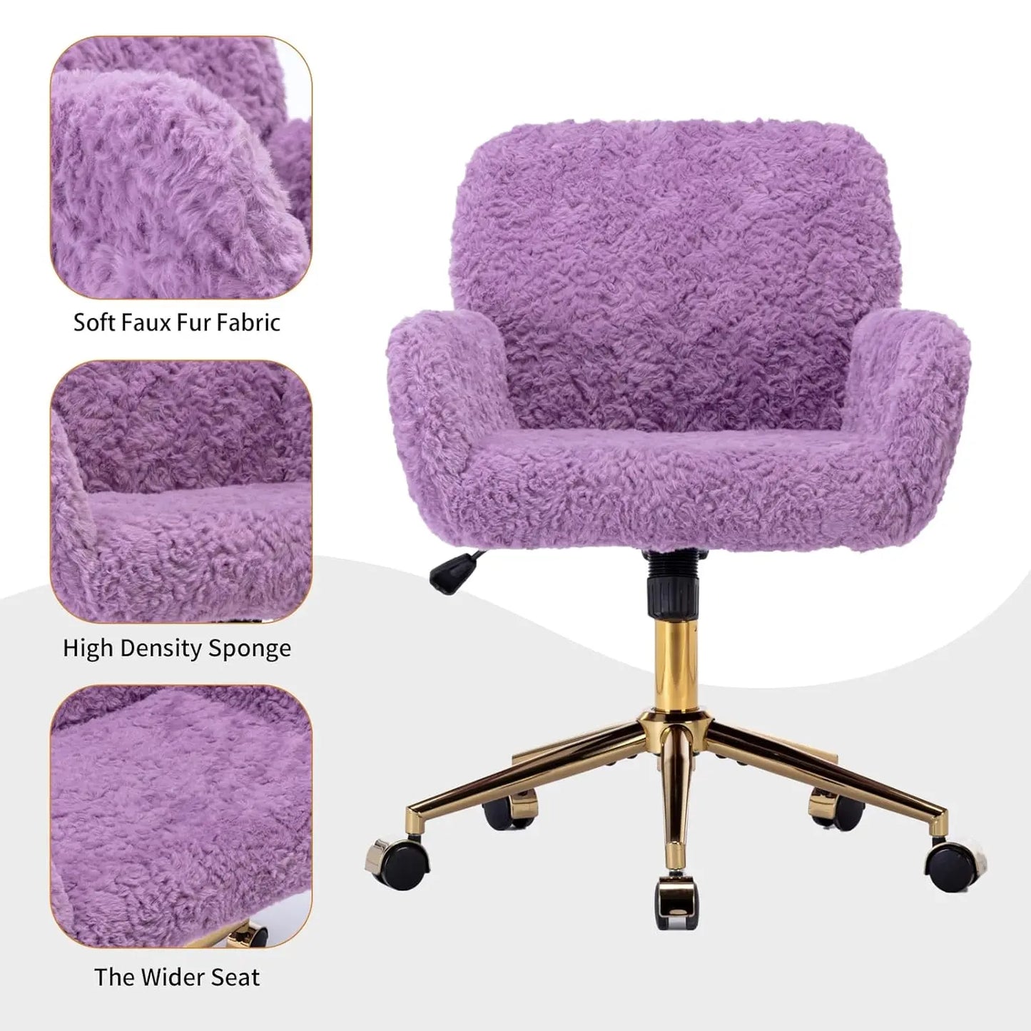 Upholstered Adjustable Swivel Vanity Chair with Wheels & Gold Base