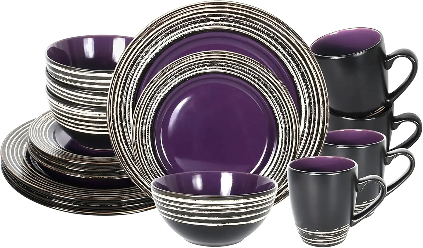 Stoneware Handcrafted Tree Bark Effected Glaze Dinnerware Set (Lavender/Purple, Service for 4-16pc Set)