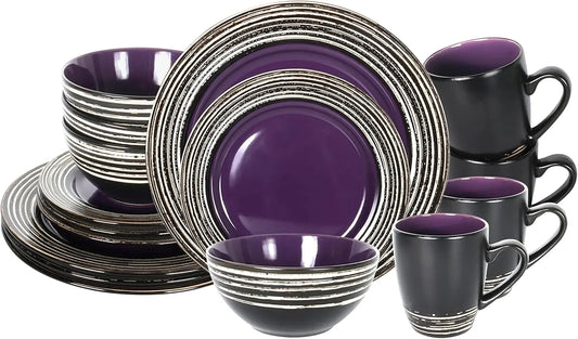 Stoneware Handcrafted Tree Bark Effected Glaze Dinnerware Set (Lavender/Purple, Service for 4-16pc Set)