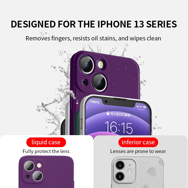 Purple Liquid Silicone Shockproof Phone Case For iPhone 16 13 15 Pro Max 12 11 14 Plus X XS XR
