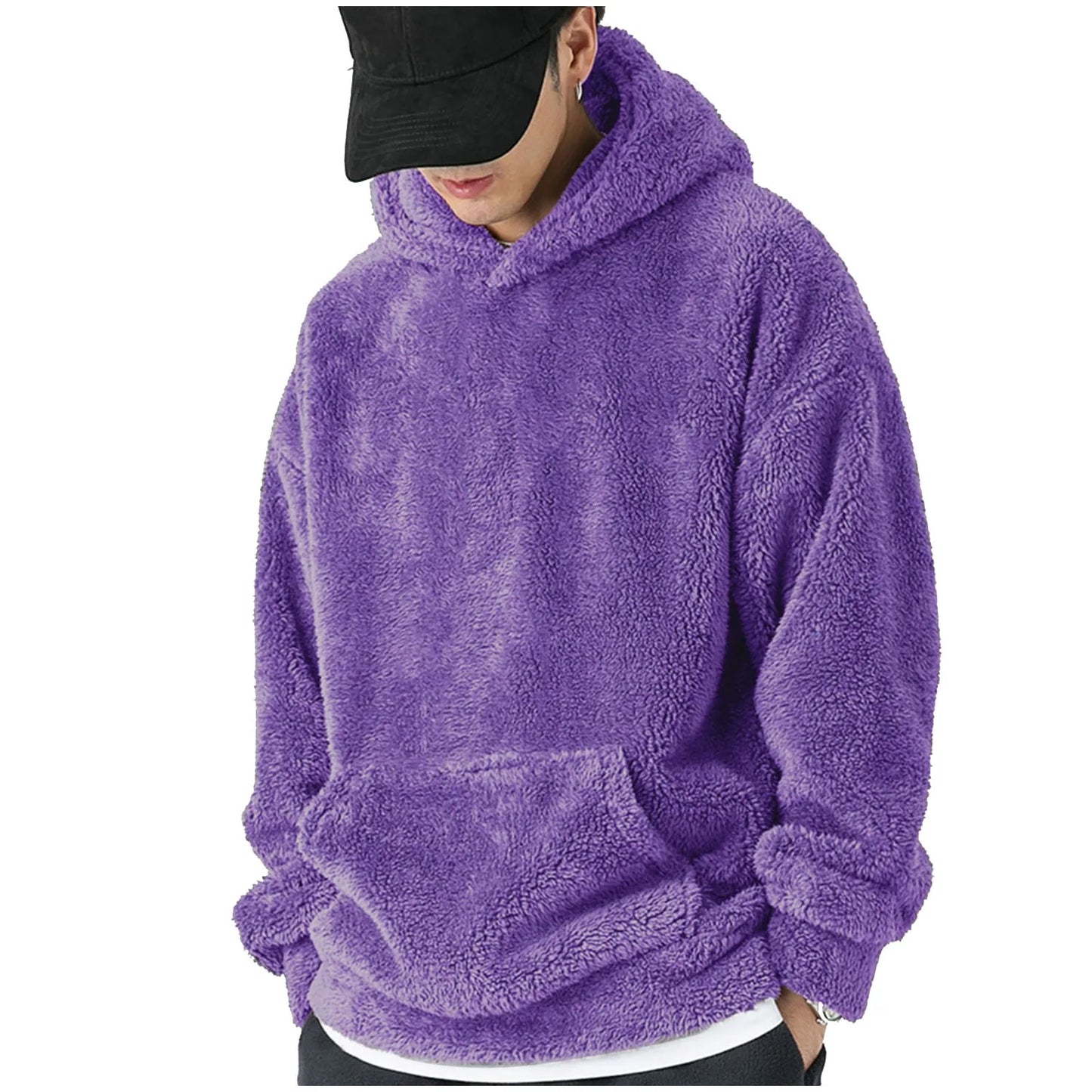 Men'S Round Neck Long Sleeved Fleece Hooded Sweatshirt