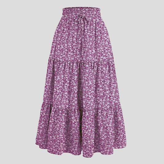 Women's Boho Floral Print  High Waist Maxi Skirt