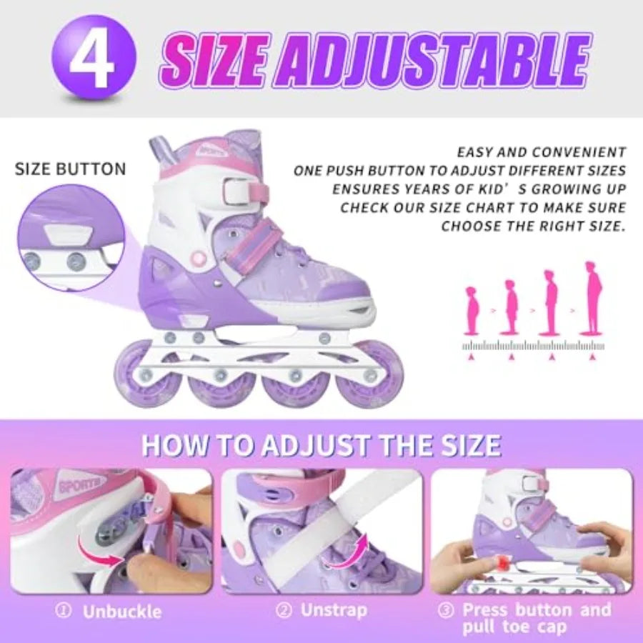 Adjustable Inline Skates, with Light up Wheels,