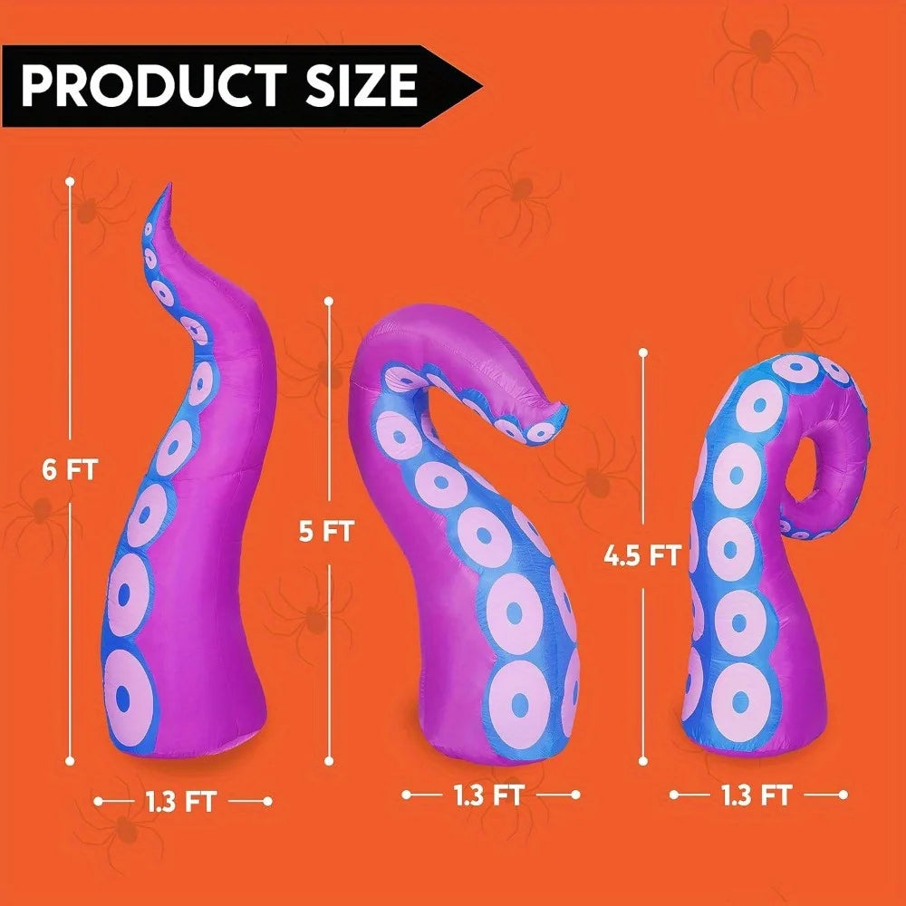 3 Pcs Halloween Inflatables Octopus Tentacle Outdoor Window Decorations with Build-in LEDs, Halloween Front Door Window Roof Prop,