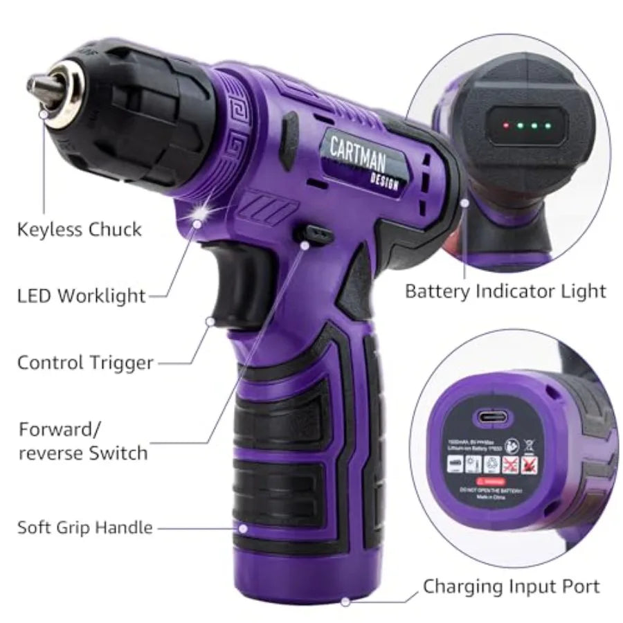 150-Piece Household Tool Set, 8V Cordless Drill Driver Kit, Complete Hand Tool Kit