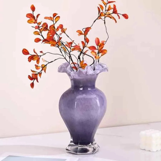 9.5" Tall Glass Vase Beautiful Hand Blown Glass - Purpleobsessions
