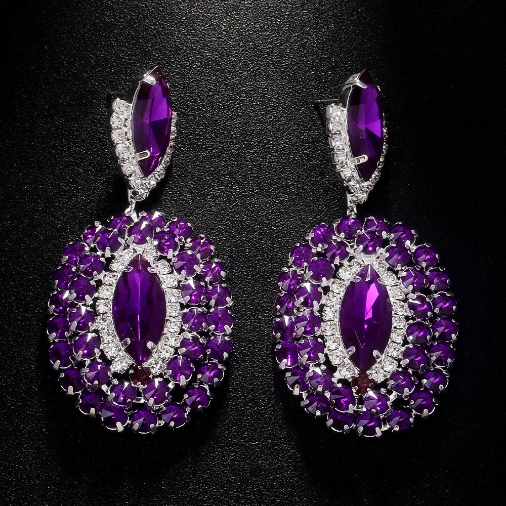 Exquisite Purple Crystal Large Hanging Earrings
