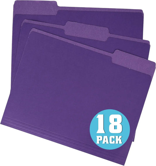 18 Pack Purple File Folders, Letter Size 8.5x11 Inch with 1/3 Cut Tabs for Office Document Organization
