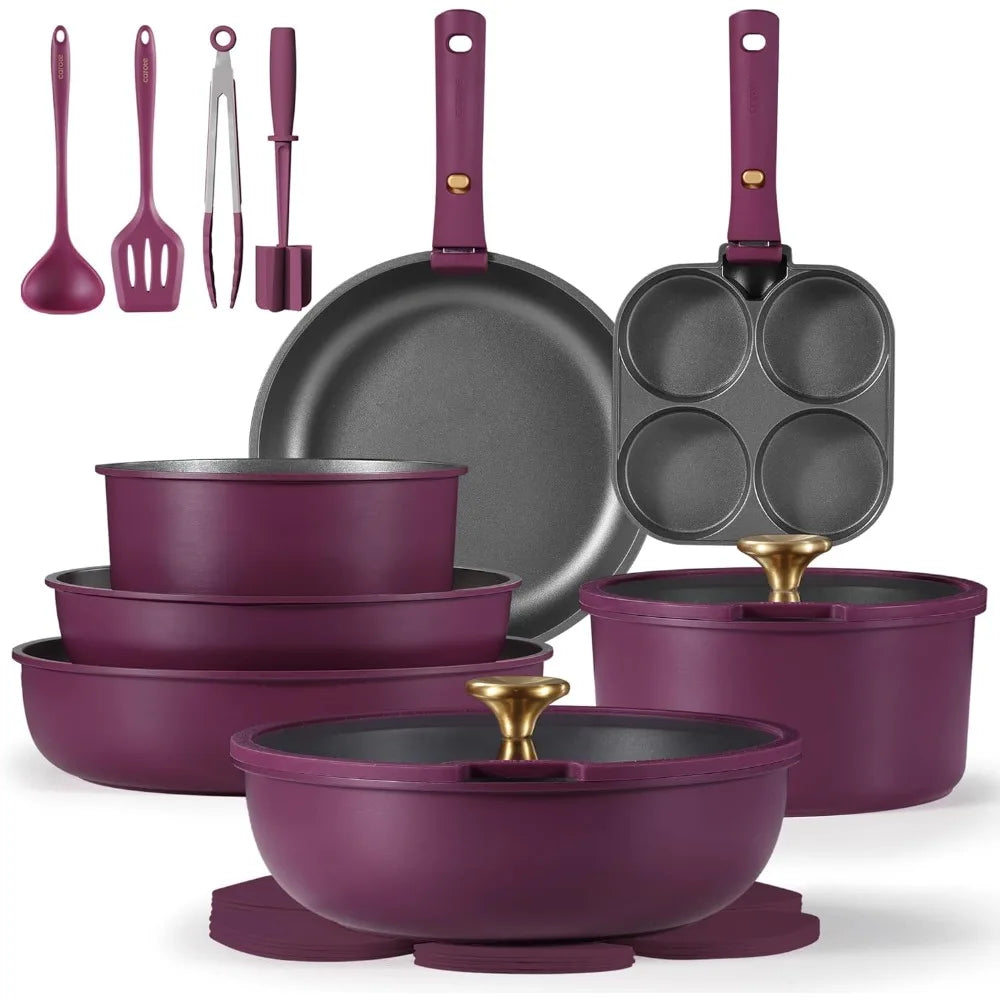 21pcs Pots and Pans Set, Nonstick Cookware Set Detachable Handle, Induction Kitchen Cookware Sets Non