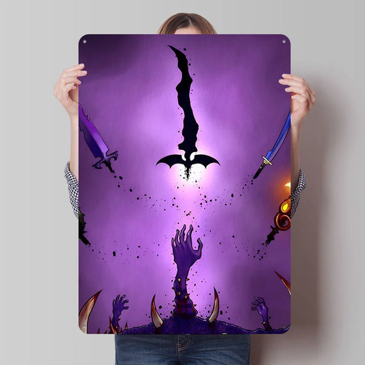 Fantasy Swords and Monster Art Printed Poster Customizable Wall Art Retro Vintage Metal Tin Signs