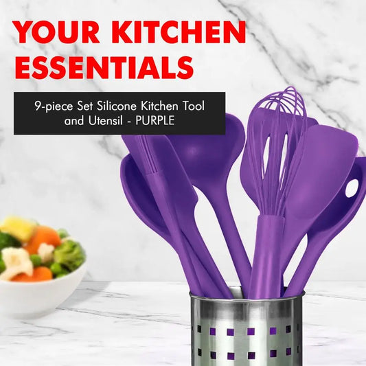 Premium Silicone Kitchen Tool and Utensil Set, 9 Piece, Purple