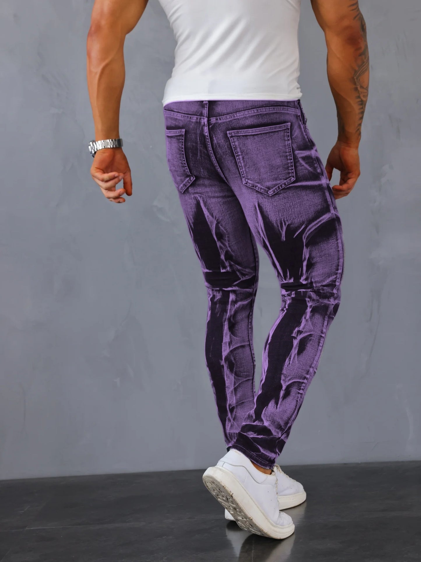 Stretch Slim Fit Jeans - Men's Mid Waist Distressed And Ripped Denim Jeans