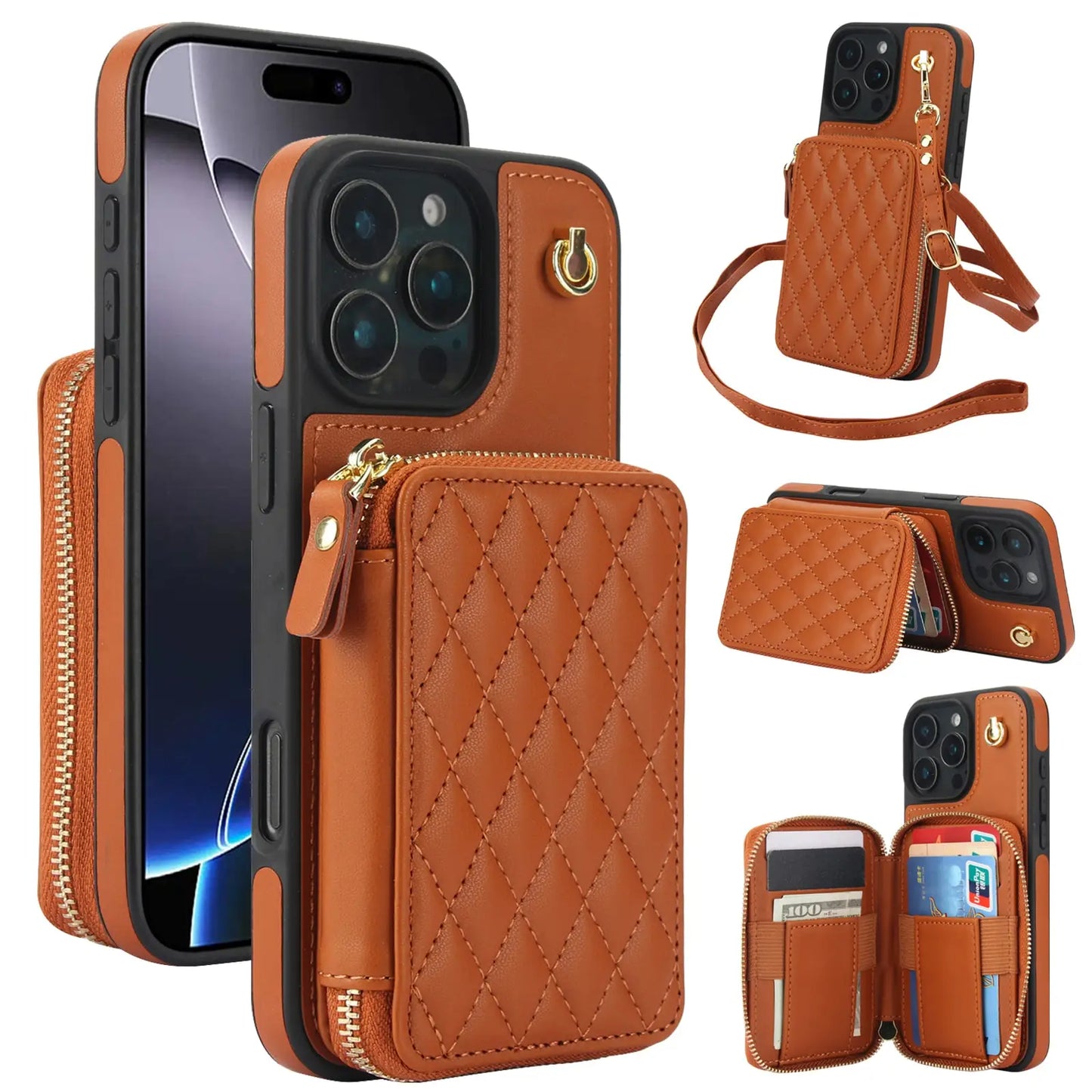 Crossbody Wallet Case for iPhone 16/15/14/13/12/11 Pro Max 7 8 Plus X XS Max XR,RFID Blocking Zipper Handbag Purse Flip Cover