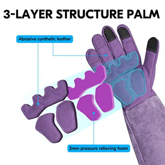 Ladies' Synthetic Leather Extended  Split Leather Cuff, Thorn Proof Garden Gloves Size M Purple