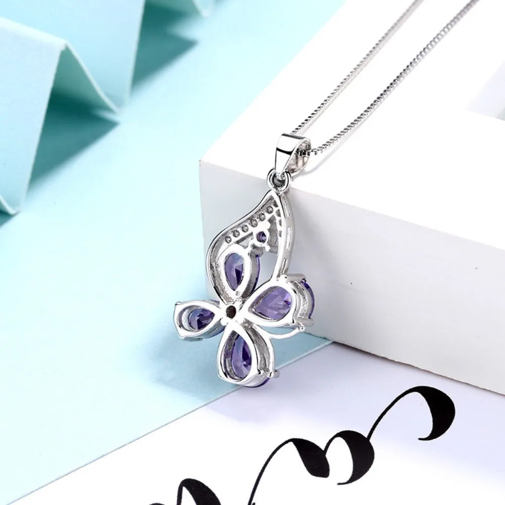 Four-leaf Clover Sterling Silver Necklace Amethyst Pendant
