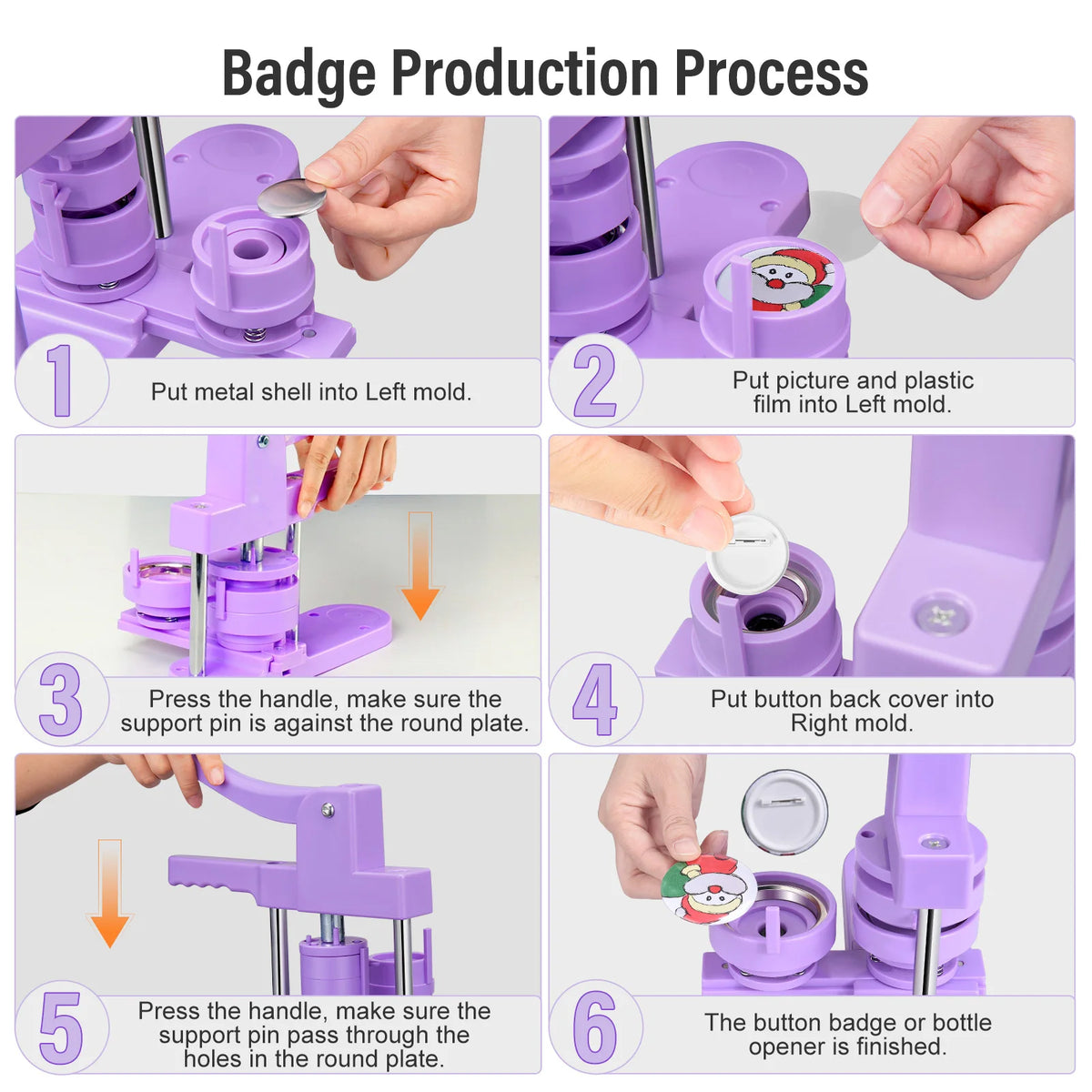 Purple Button Badge Maker Machine 25/32/58mm Button Pin Press Machine With Parts Supplies