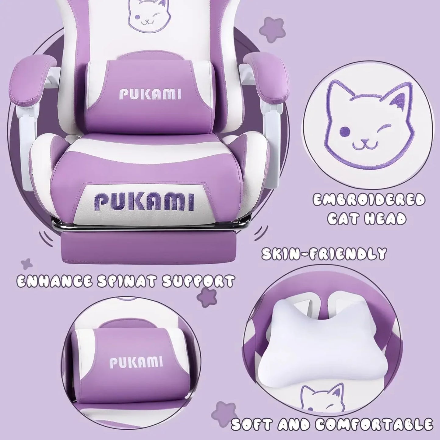 Gaming Chair Cute with Cat Ears,Ergonomic Computer Chair for Girl with Footrest and Headrest,Comfortable Reclining