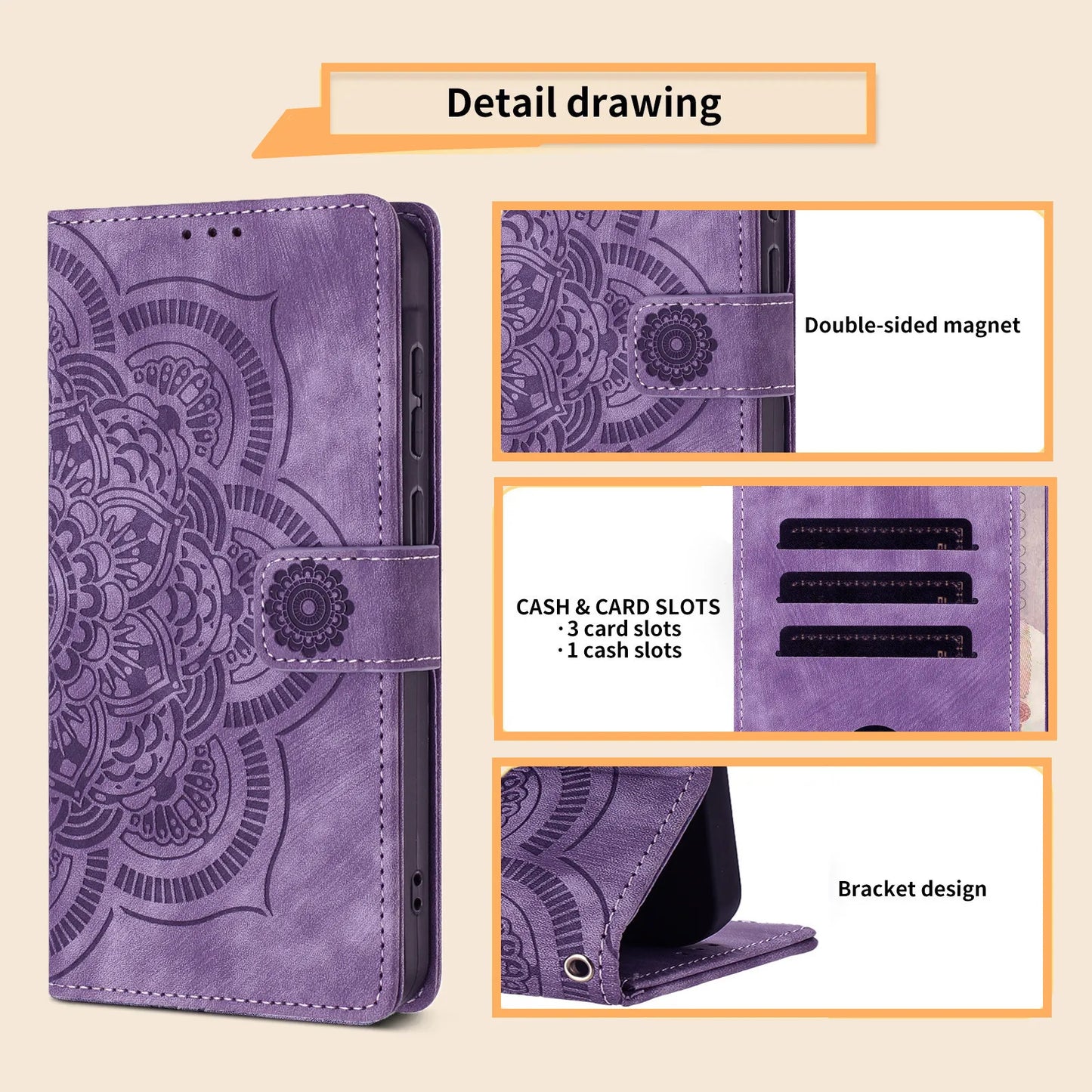 3D Embossed Flower Leather Phone Wallet Case Book For Samsung Galaxy S25 Edge S24 Ultra S23 Plus S22 S21 FE A16 A56 Flip Cover
