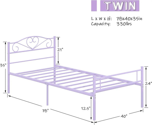 14 Inch Twin Size Metal Platform Bed Frame with Headboard and Footboard