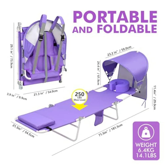 Beach tanning lounge chair with canopy shade
