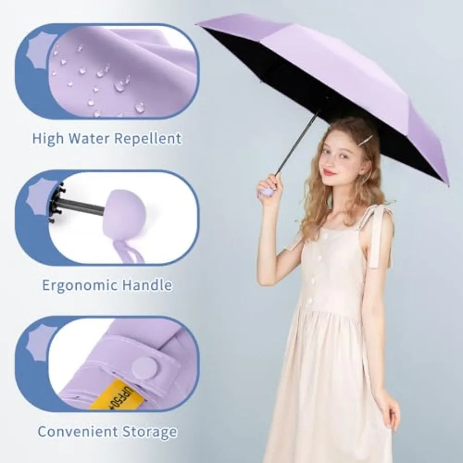 Travel Umbrella Portable Compact Umbrellas, Pocket Mini for Purse, Umbrellas for UV Sun and Rain Small for Backpack, Umbrella w