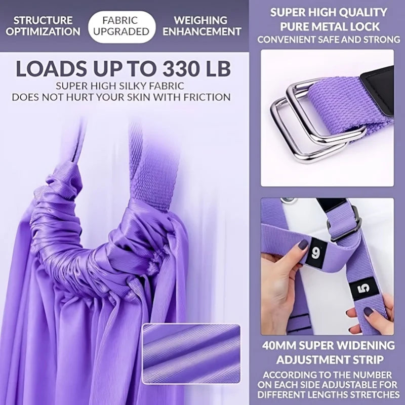 Purple Aerial Yoga Sling - 59×27in (150×68cm) Door-Mounted Design, 40mm Widened Adjustable Webbing