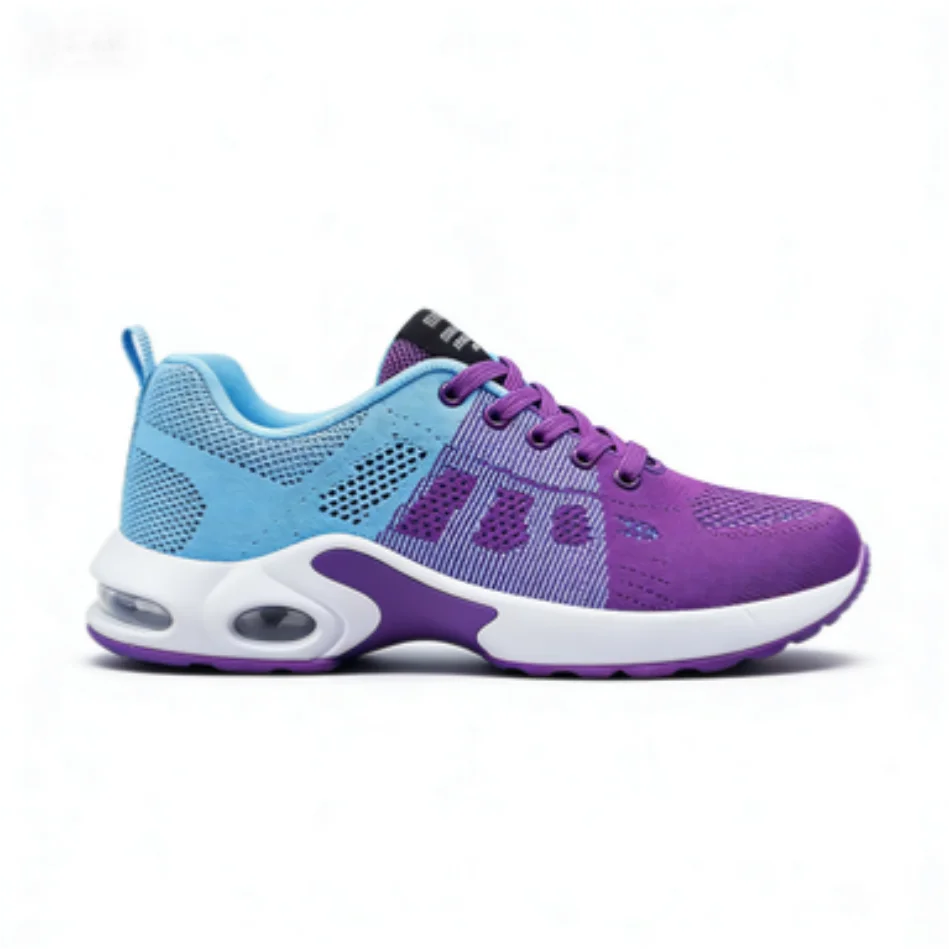 Women's Colorblock Purple Blue Air Cushion Sneakers, Breathable Mesh Lightweight Athletic Shoes