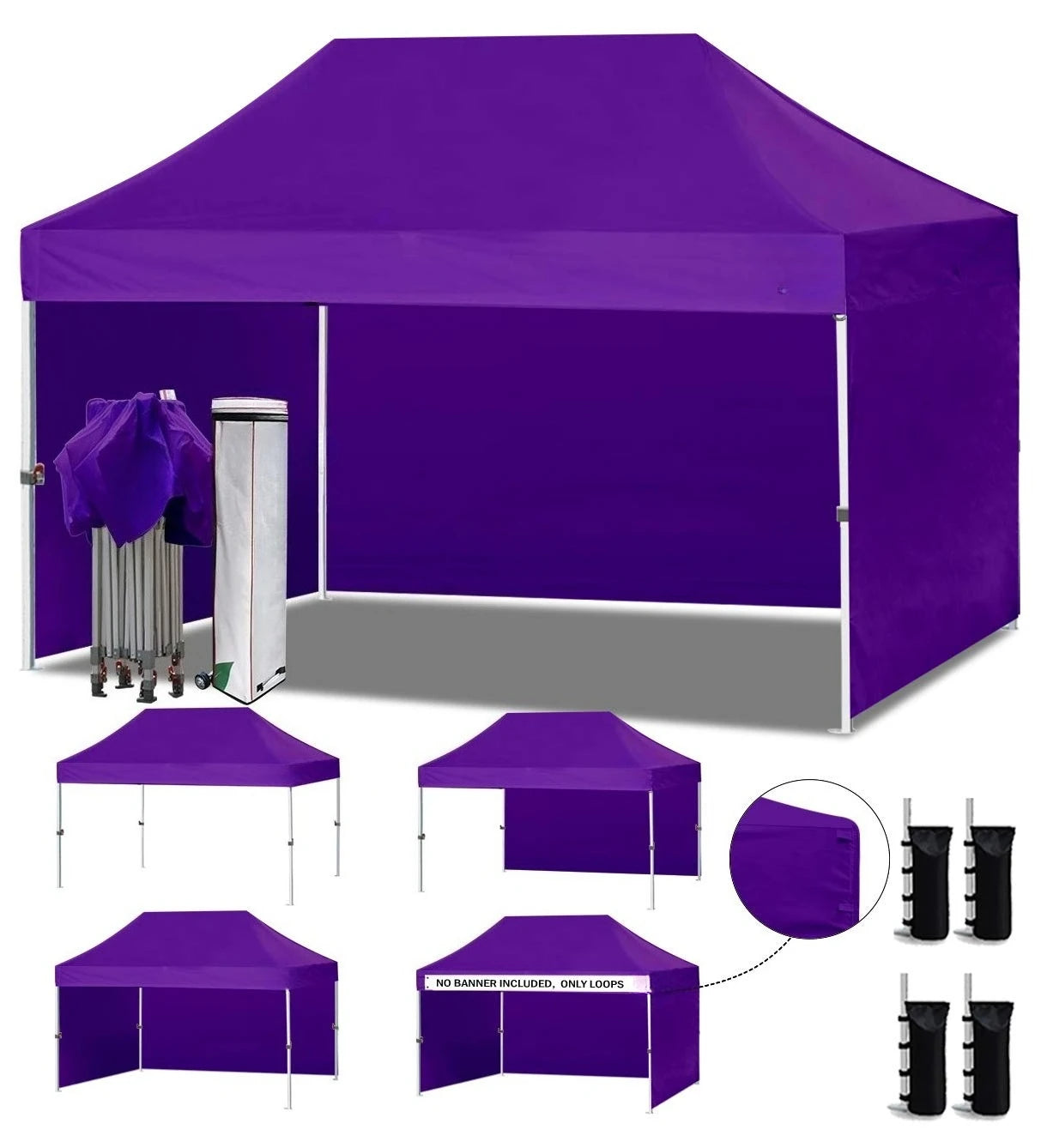 10'x15' Pop-up Canopy Tent Commercial Instant Canopies with 4 Removable Zipper End Side Walls and Roller Bag