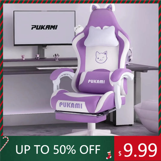 Gaming Chair Cute with Cat Ears,Ergonomic Computer Chair for Girl with Footrest and Headrest,Comfortable Reclining