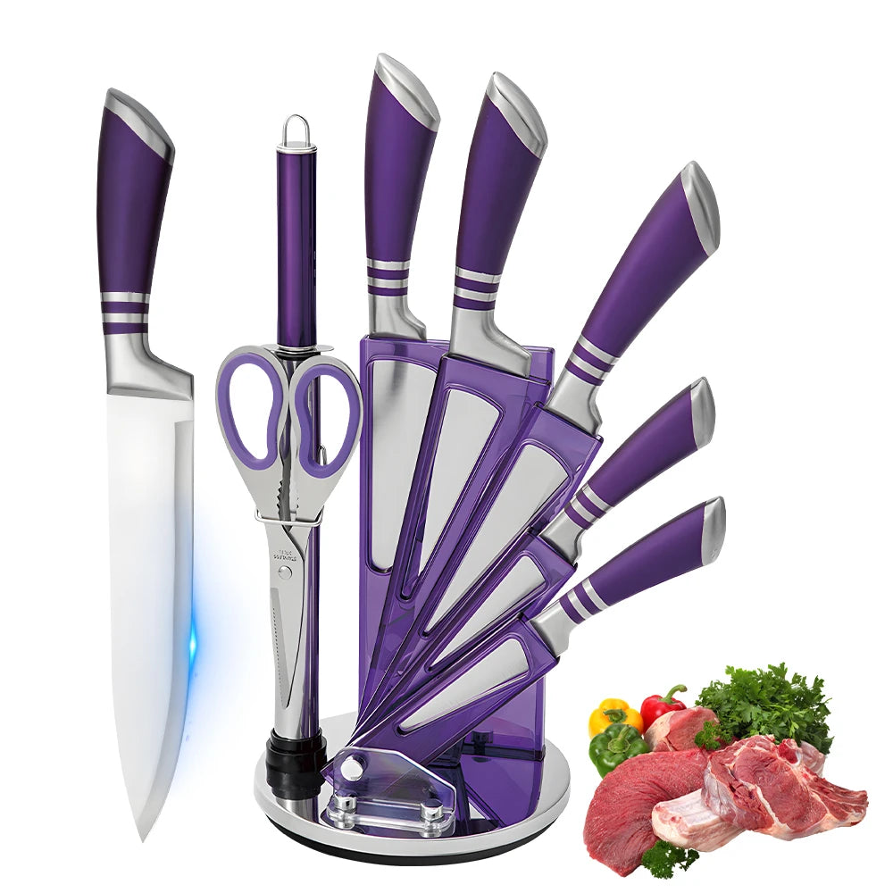 9 pc Kitchen Knife Set, Stainless Steel, Sharp Non-Stick Coated Chef Knives with Sharpener