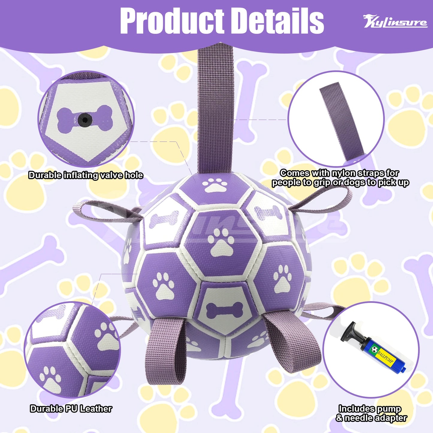 Dog Toys Soccer Ball with Straps, Interactive Dog Toy